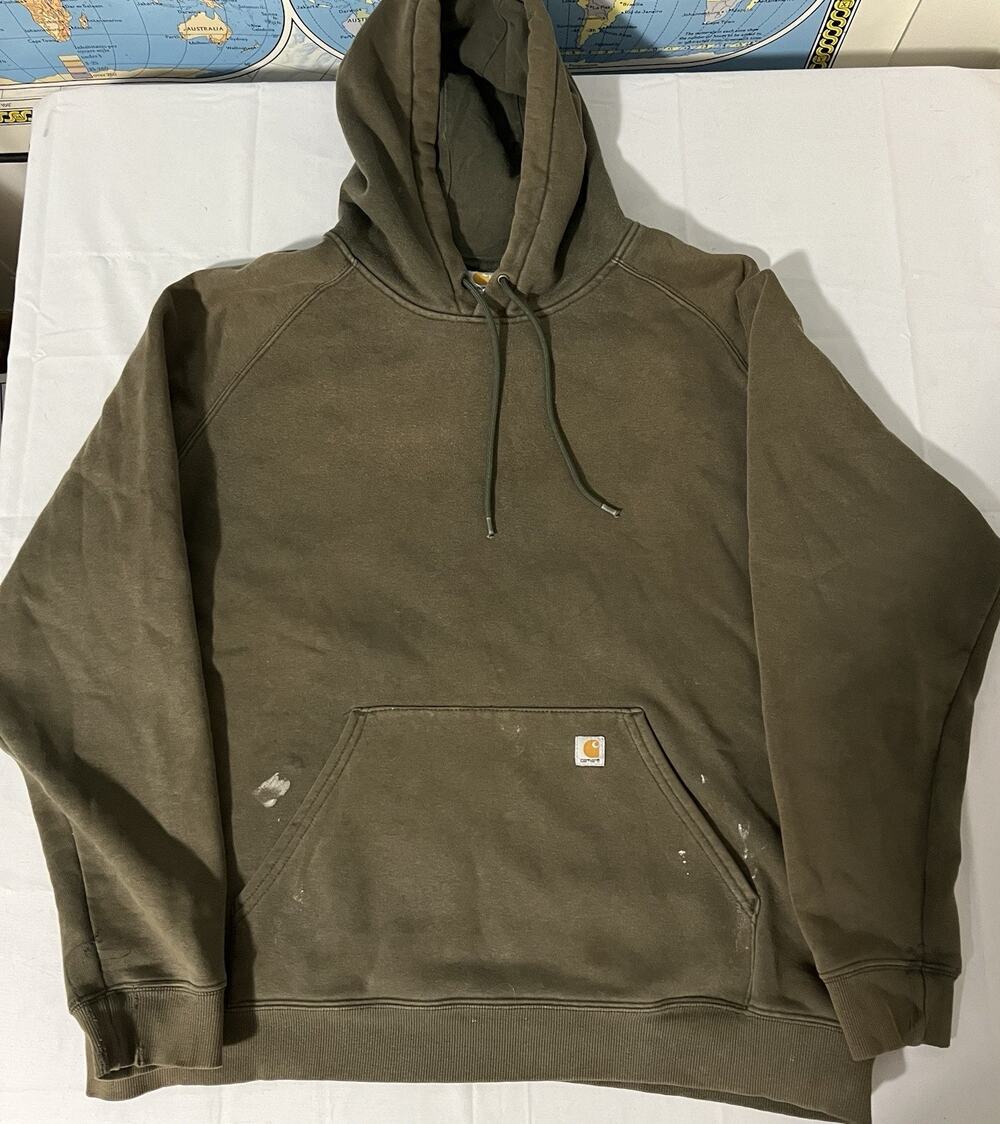 Vtg Y2k Carhartt Hoodie Heavyweight Women X Large Sweatshirt WK184 Olive Faded